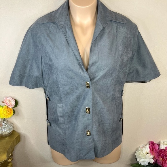 XL Vintage 80’s MJ Seattle Grey Faux Suede Capelet Blazer Short Skeeve 16 18 - Picture 1 of 6